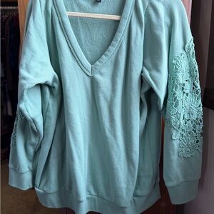 Torrid Mint Green Lace Sleeve Sweatshirt